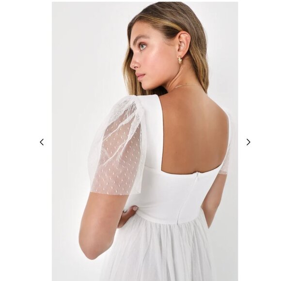 Lulu's Dreamy Celebration White Tulle Bustier Swiss Dot Midi Dress - Picture 4 of 6